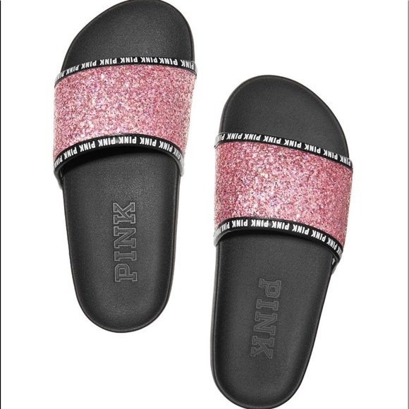 PINK Victoria's Secret Shoes - PINK Glitter Single Strap Slides 💕